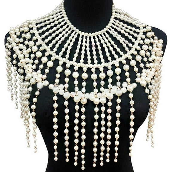 Pearl Shawl Layered Jewelry Shoulder Body Chain Harness Pearl Beaded Necklace Collar