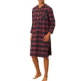 thumbnail image 2 of INSPIRE CHIC Plaid Nightshirt for Men's Loose Fit Henley Necklike Checked Sleep Gown Pajamas S Red Blue, 2 of 5