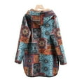 thumbnail image 6 of BLTIBY Women Jacket Coat Hooded Fall Winter Ethnic Style Printed Thicked Button Long Peacoat Loose Cardigan Overcoat Long Sleeve Tops with Pockets Blue XL, 6 of 6