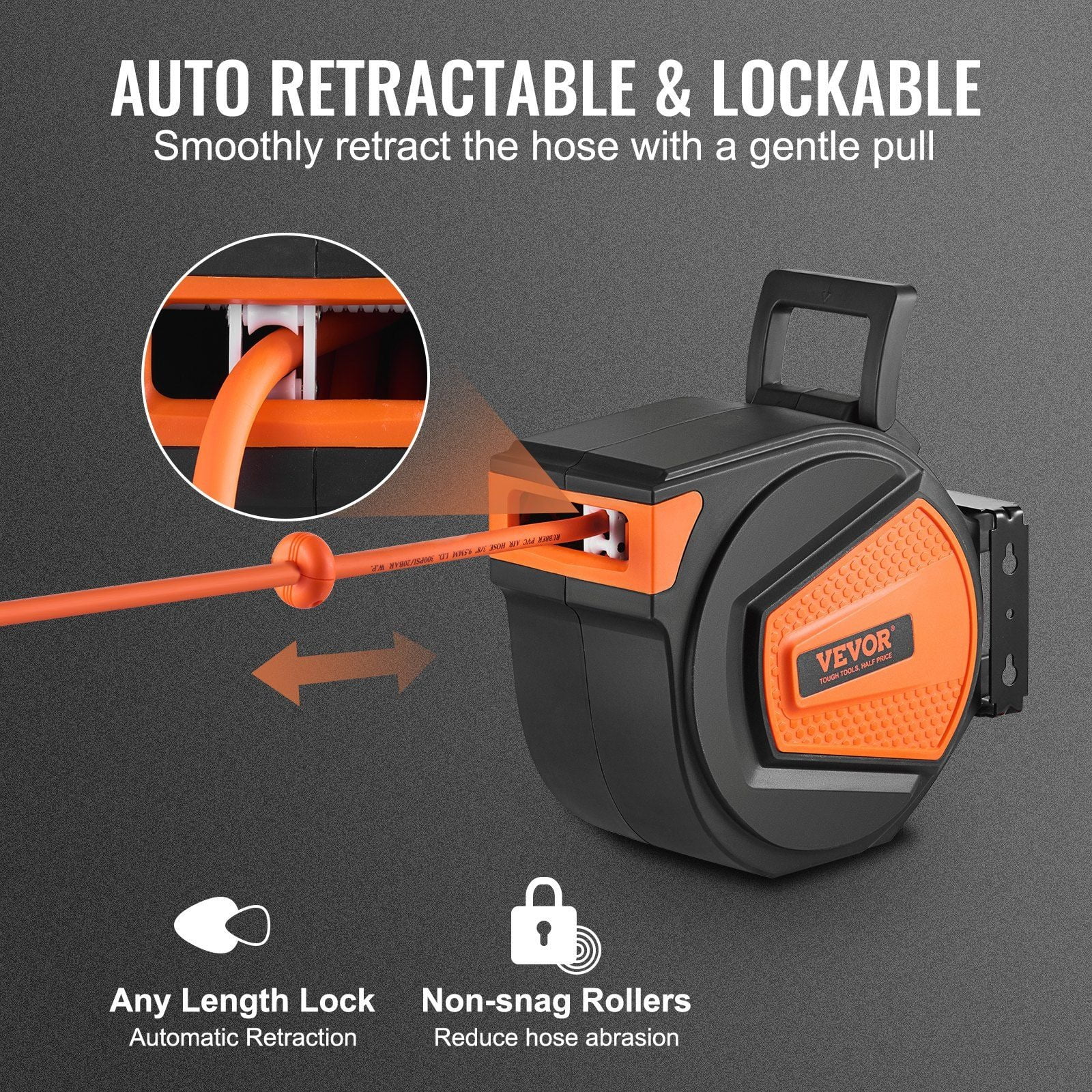Enclosed Retractable Air Hose Reel with 180° Swivel Mount, 3/8" x 50 FT Hybrid Hose (300 PSI Max) - Includes 5 ft Lead-in, Wall/Ceiling Mount for Air Compressors