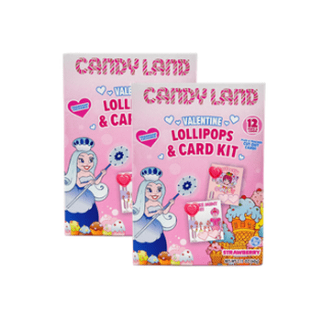 Candy Land Valentine Lollipops & Card Kit, Strawberry Flavor, 1 Count Each, 2 Pack, Total 2 Kits, 4.22 oz