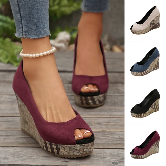 Miluxas Women's Peep Toe Wedge Heel Pumps, Suede Platform Wedges with Woven Heel, Elegant Peep-Toe Shoes for Work, Party, Wedding, formal & Casual Wear Wine 9.5(43)