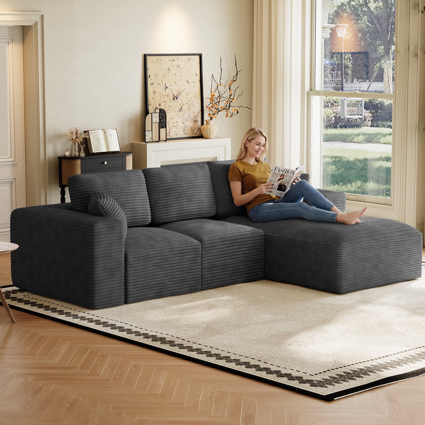 Wiilayok 109" Cloud Sectional Couch with L-Shape Chaise,Modern Modular Sofa with Deep Seat, Comfy Boneless Upholstered Couches for Living Room Bedroom,Deep Gray
