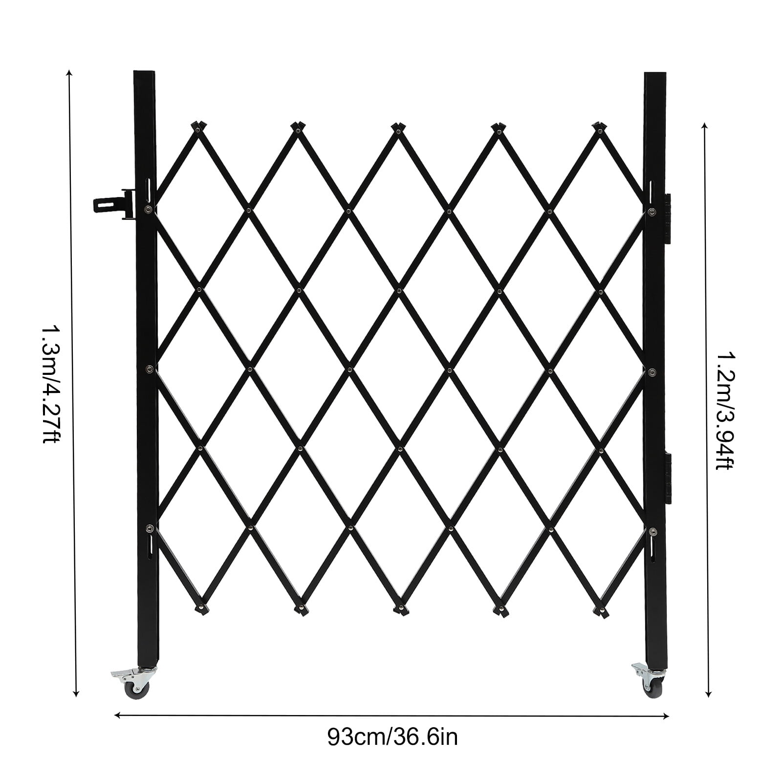 Single Folding Security Gate, 48" H x 37" W Folding Door Gate, Iron Gate, Flexible Expanding Security Gate, Rolling Barricade Gate for Basements, Garages, Storefronts, Kindergartens, and More
