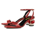 thumbnail image 2 of FSJ Women Open Round Toe Patent Leather Sandals Strappy Ankle Strap Mid Crystal Heels Fashion Party Dressy Work Shoes Size 8 Red, 2 of 5