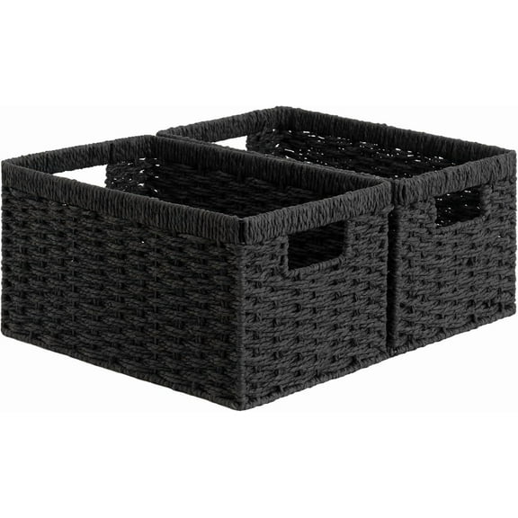 2-Pack Medium Black Wicker Pantry Storage Basket Organizers