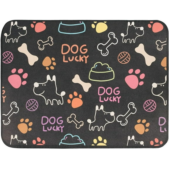 Dog Food Mat Cat Food Mat Pet Feeding Mat for Food and Water Bowl Puppy Placemat Nonslip Waterproof 23.6" × 15.7" - Black