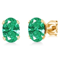 Gem Stone King Green Zirconia Yellow Gold Plated Stud Earrings for Women Men (1.52 Cttw, Gemstone, Oval 7X5MM)