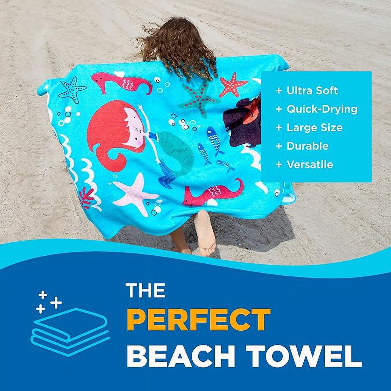 Ben Kaufman Printed Towel Set - Soft & Luxurious Printed Beach Towel with a Cool Design - Oversized Cotton Towel for Pool & Beach - Lightweight Towel for Swimming - Mermaid, 2 Pack