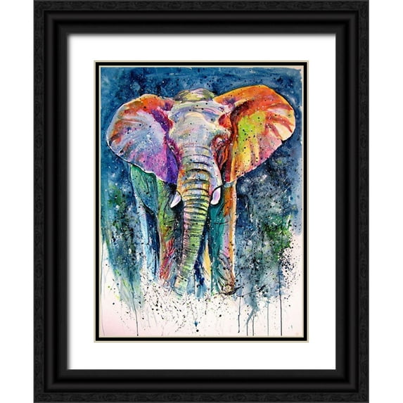 Kovacs, Anna Brigite 25x32 Black Ornate Wood Framed with Double Matting Museum Art Print Titled - Colorful Elephant