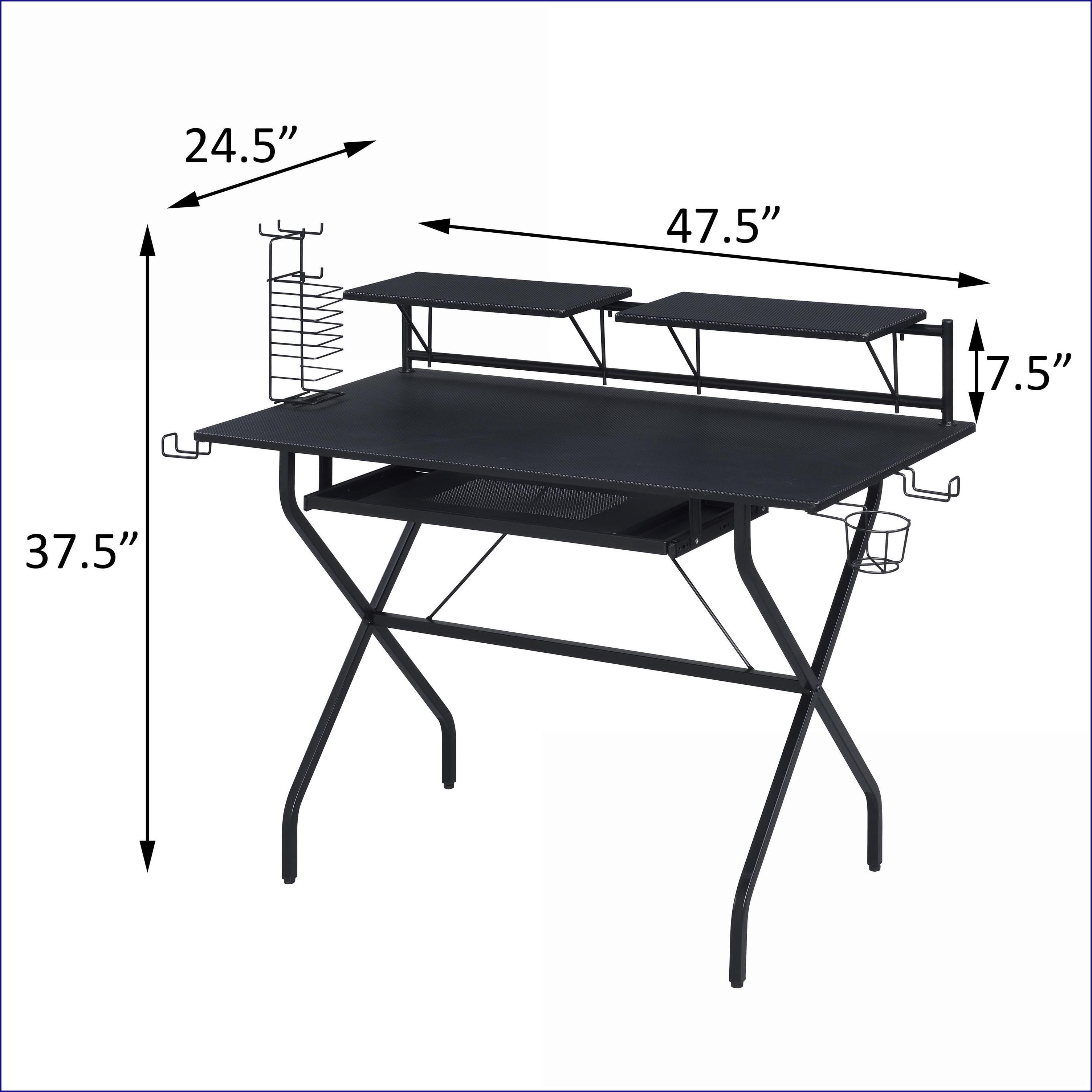 Desks, Industrial Black Wood & Metal Computer Desk with Keyboard Tray, Headset Hooks & Game Rack | 47.5” Wide | Black | Wood+Metal