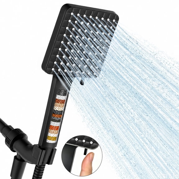ZOWWKLLY Filtered Shower Head with Handheld, High Pressure 6 Spray Modes Shower Head with Filter Beads for Hard Water, Black Detachable Showerhead Set with Stainless Steel Hose and Shower Arm Bracket