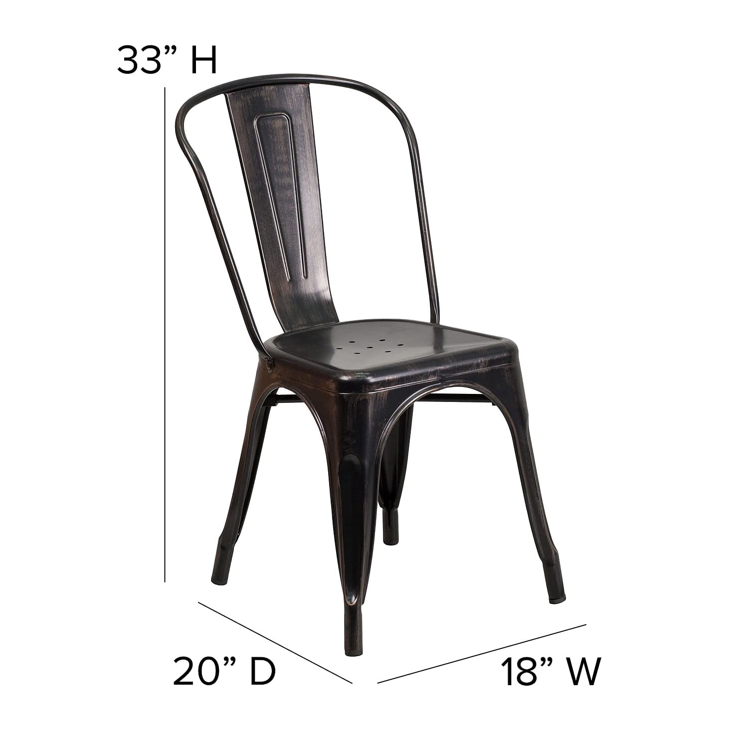 Bowery Hill 17.5" Industrial Metal Stackable Dining Chair in Black/Antique Gold