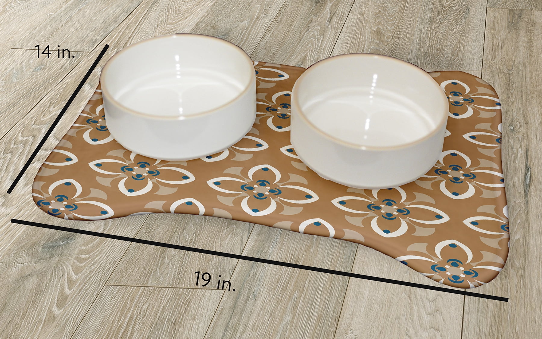 Simply Daisy Geometric Floral Pattern Bone Shape Pet Feeding Mat for Dogs