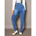 thumbnail image 3 of Women's High - Waisted Skinny Jeans Pearl - Embellished Women's Daily Elegant Street Bottoms Elegant Trend Cotton Denim Stretchy Fit Distressed Hem Light Blue Wash Fashion Party  Casual Pants, 3 of 3