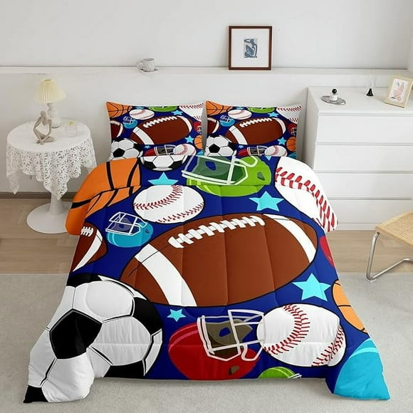 YST Kids Sports Comforter Set Football Basketball Tennis Baseball Bedding Boys Teens Sports Comforter (Twin)