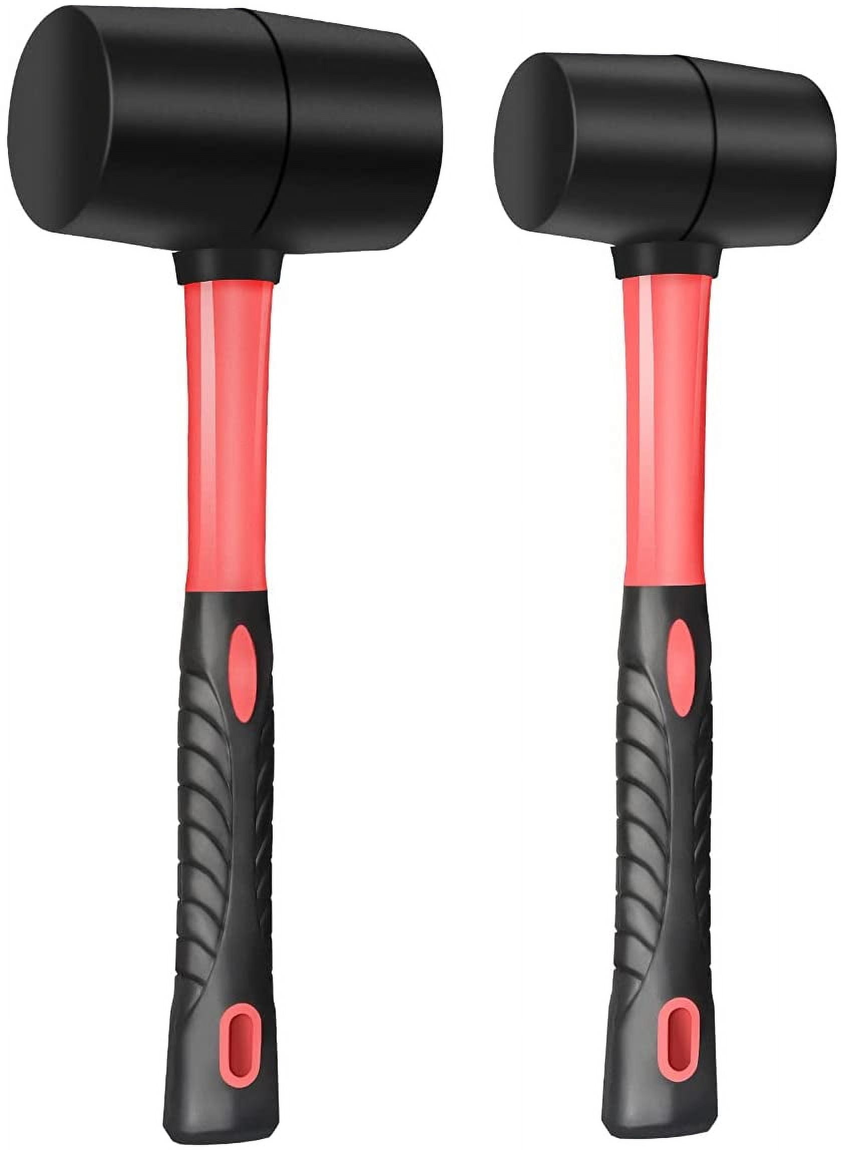 RGHJAR-Fiberglass Handle Rubber Mallet Hammer Set, 8 OZ and 16 OZ, Soft Blow Tasks without Damage, Black with Red, 2 Packs