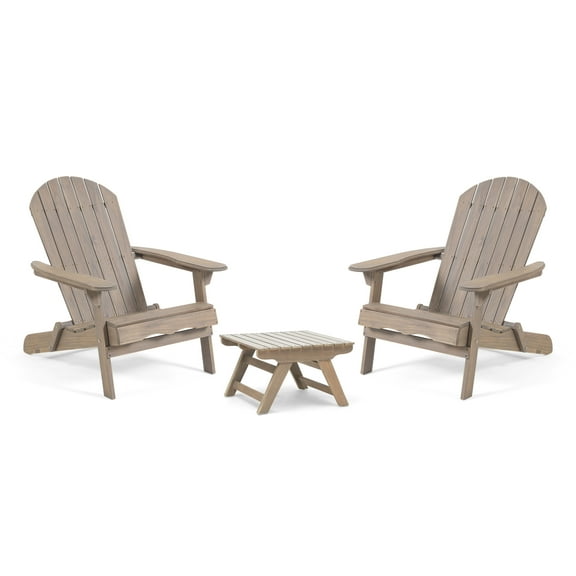 GDF Studio Cartagena Outdoor Acacia Wood 3 Piece Adirondack Chair Chat Set, Gray