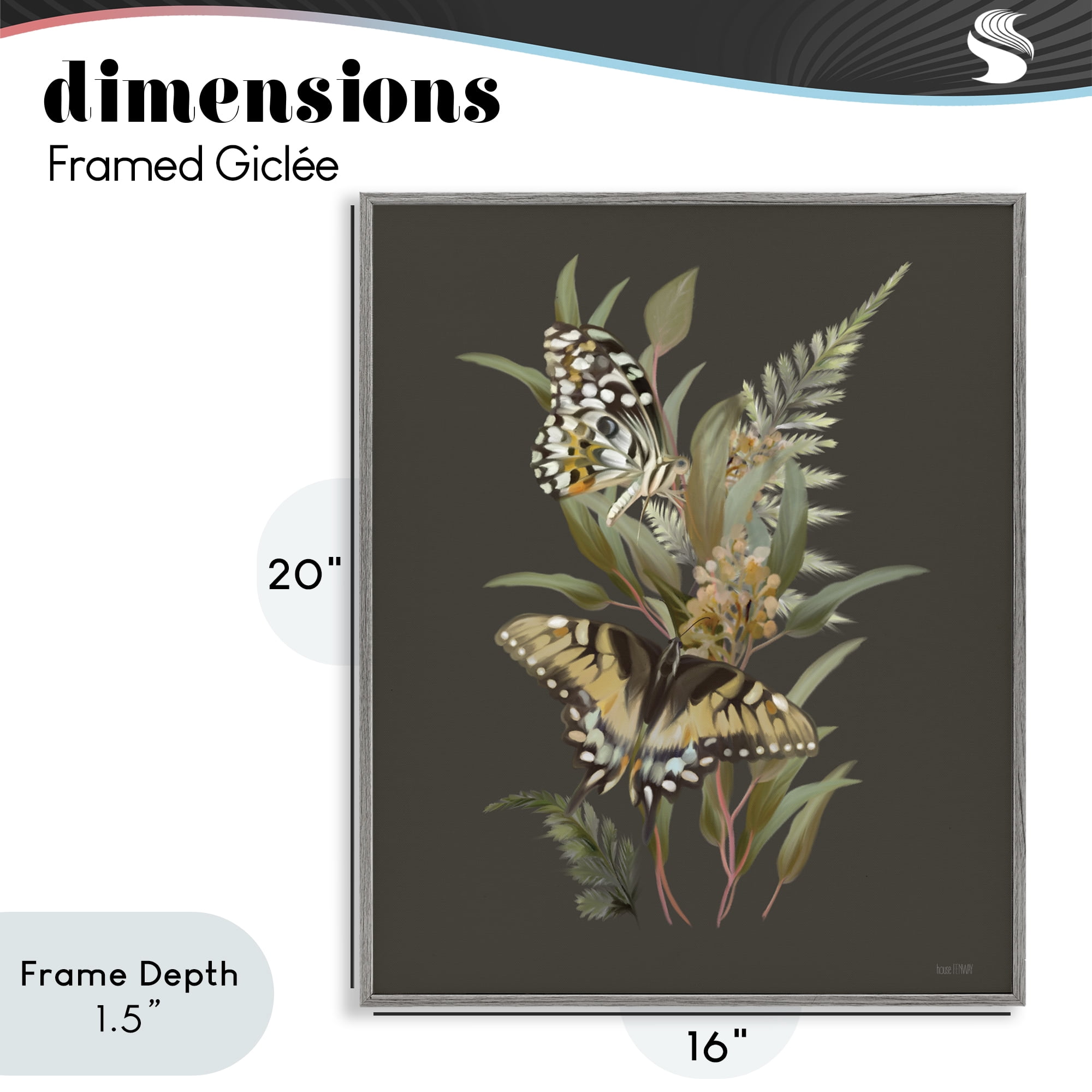 Stupell Industries Twin Swallowtails & Greenery Gray Framed Giclee Art, design by House Fenway