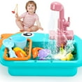 thumbnail image 5 of JoyStone Kitchen Play Sink Toys, Dinosaur Electronic Dishwasher Sink with Running Water, Fishing Game Toys and Play Food for Kids, Green, 5 of 11