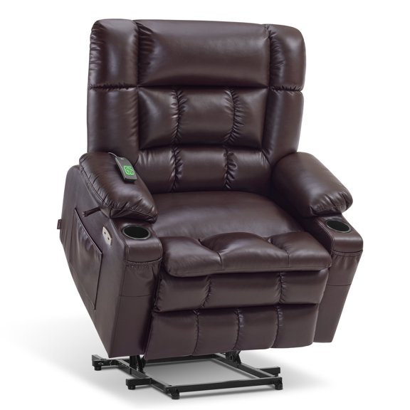 MCombo Dual Motor Power Lift Recliner Lay Flat for Big Elderly in Living Room, Faux Leather R7897  (Dark Brown, Medium-Wide)