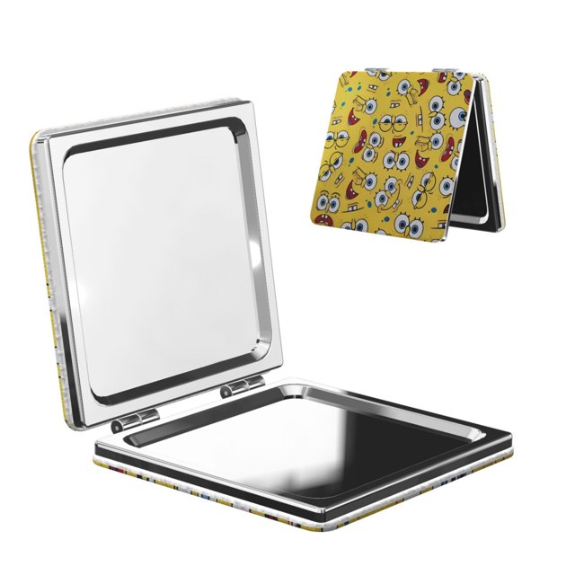 Zufioo SpongeBob SquarePants for Portable Pocket Makeup Mirror, Foldable Handheld Magnifying Beauty Mirror Suitable for Wallet Handbag for Women-Square