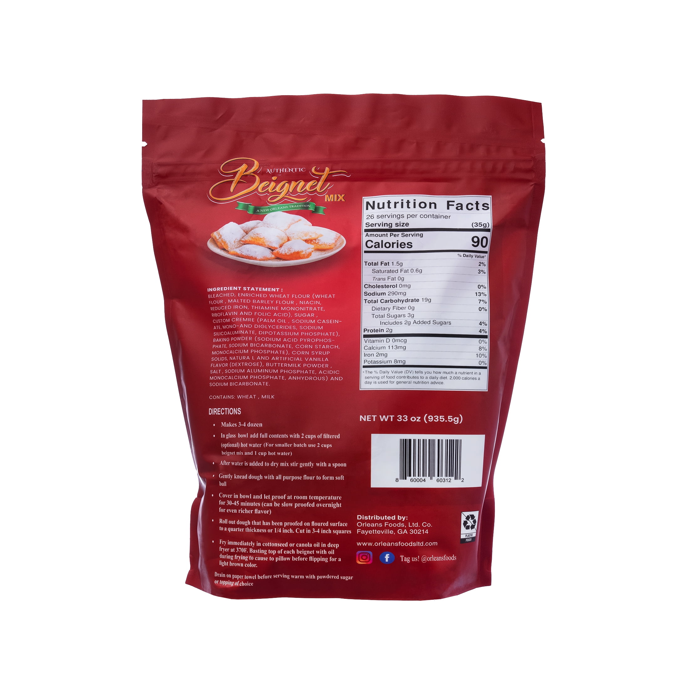 (3 pack) Orleans Foods, Authentic Beignet Mix, 33 oz (935.5 Grams),  No Trans Fats, No Cholesterol