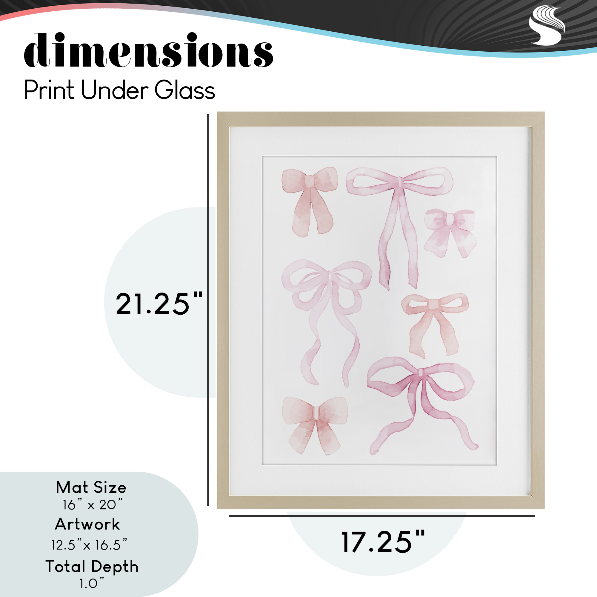 Pink Watercolor Bows Birch Framed Print Under Glass, design by Kim Allen