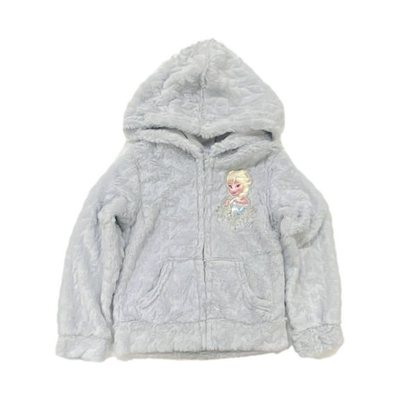 Disney Frozen Girls Blue Plush Elsa Hoodie Sweatshirt Size 5