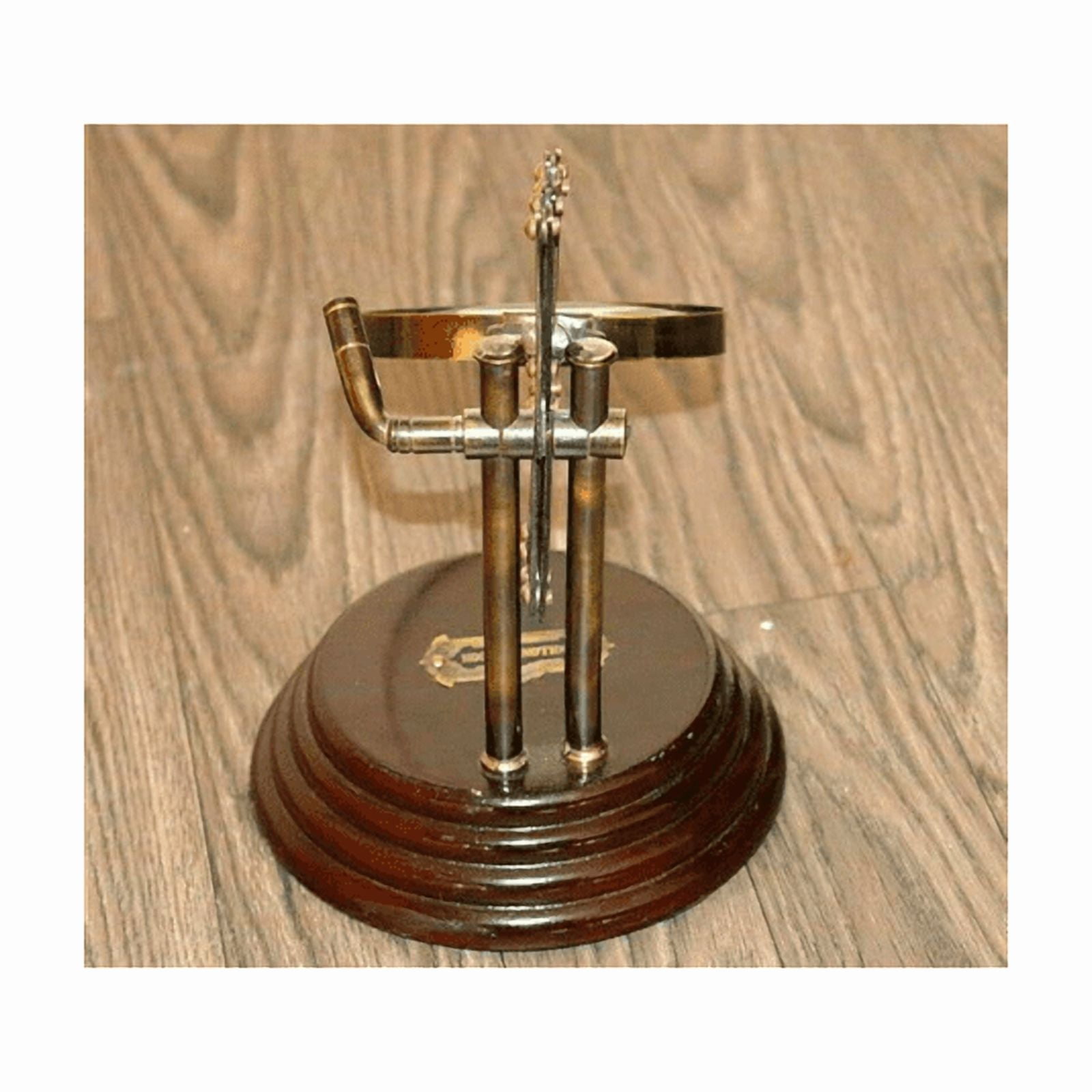 Vintage Antique Brass Desk Top Magnifying Glass Wooden Base Chainer Folding Gift