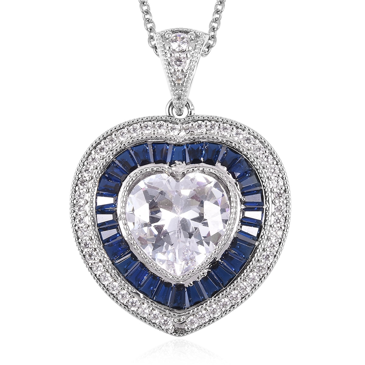 Shop LC Women Heart Pendant Necklace White Blue Cubic Zirconia Size 20' Ct 9