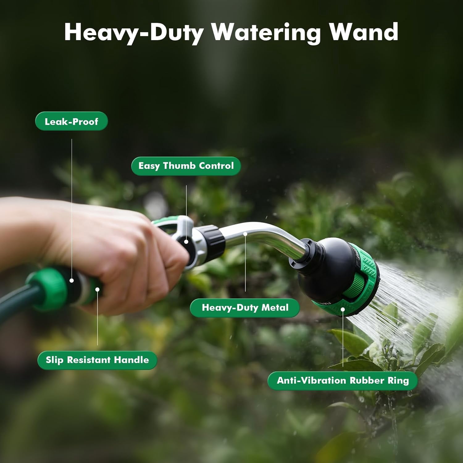 2-in-1 Watering Wand, Heavy Duty Metal Garden Hose Wand with 9 Spray Patterns, Multi-Function Hose Nozzle Sprayer with Thumb Flow Control, Ideal to Water Hanging Baskets and Shrubs