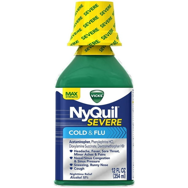 Vicks NyQuil SEVERE Cough Cold and Flu Nighttime Relief Liquid, 12 Fl