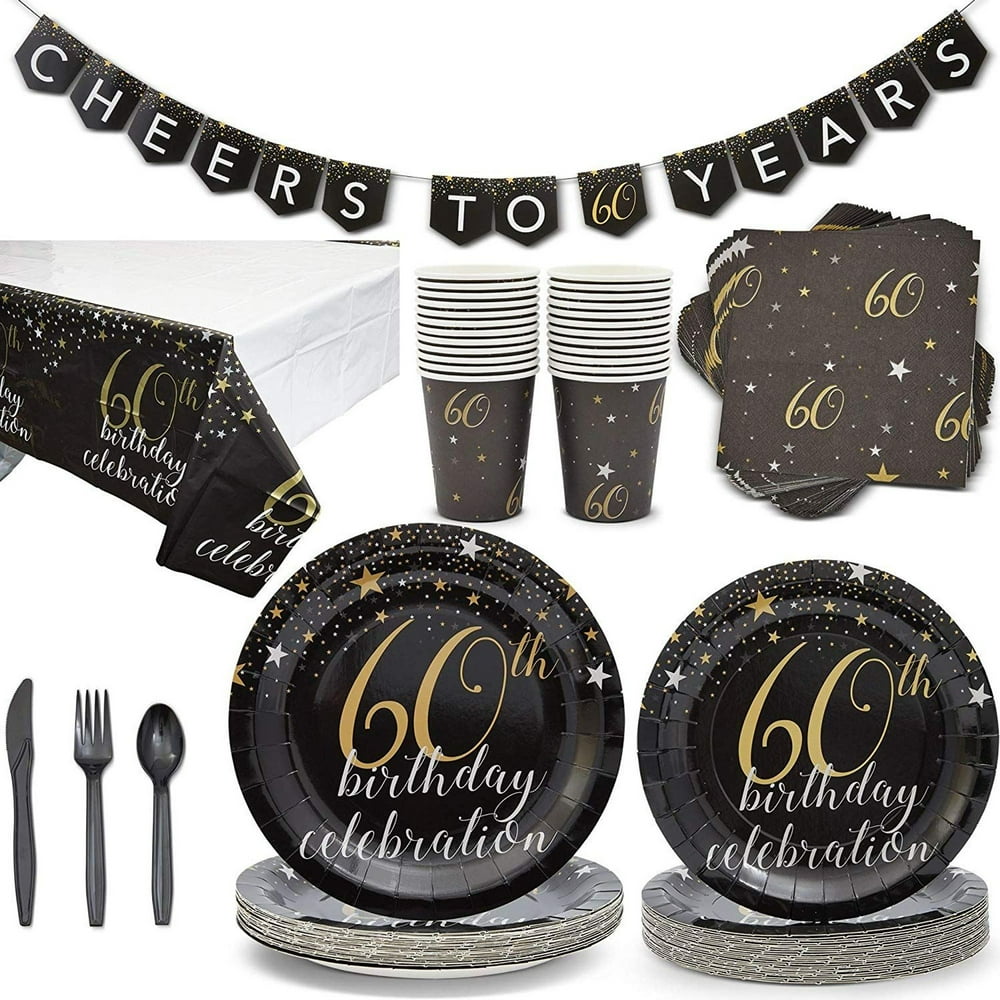 Serves 24 60th Birthday Party Supplies and Decorations with Cheers to 60 Years Banner, Table