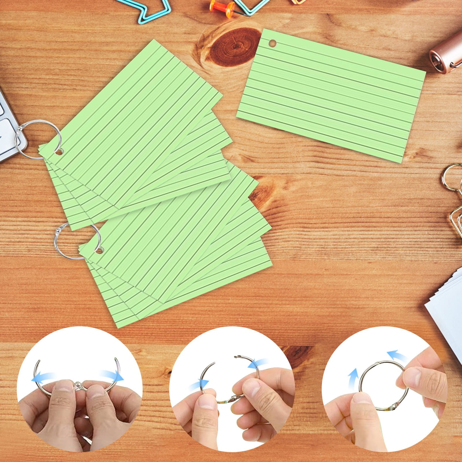 Index Cards 3x5 Inch with Key Ring, Color Flash Index Card 100 Sheets Each, Durable Portable Note Taking for Students Teachers Study Note Cards for Office Home Office
