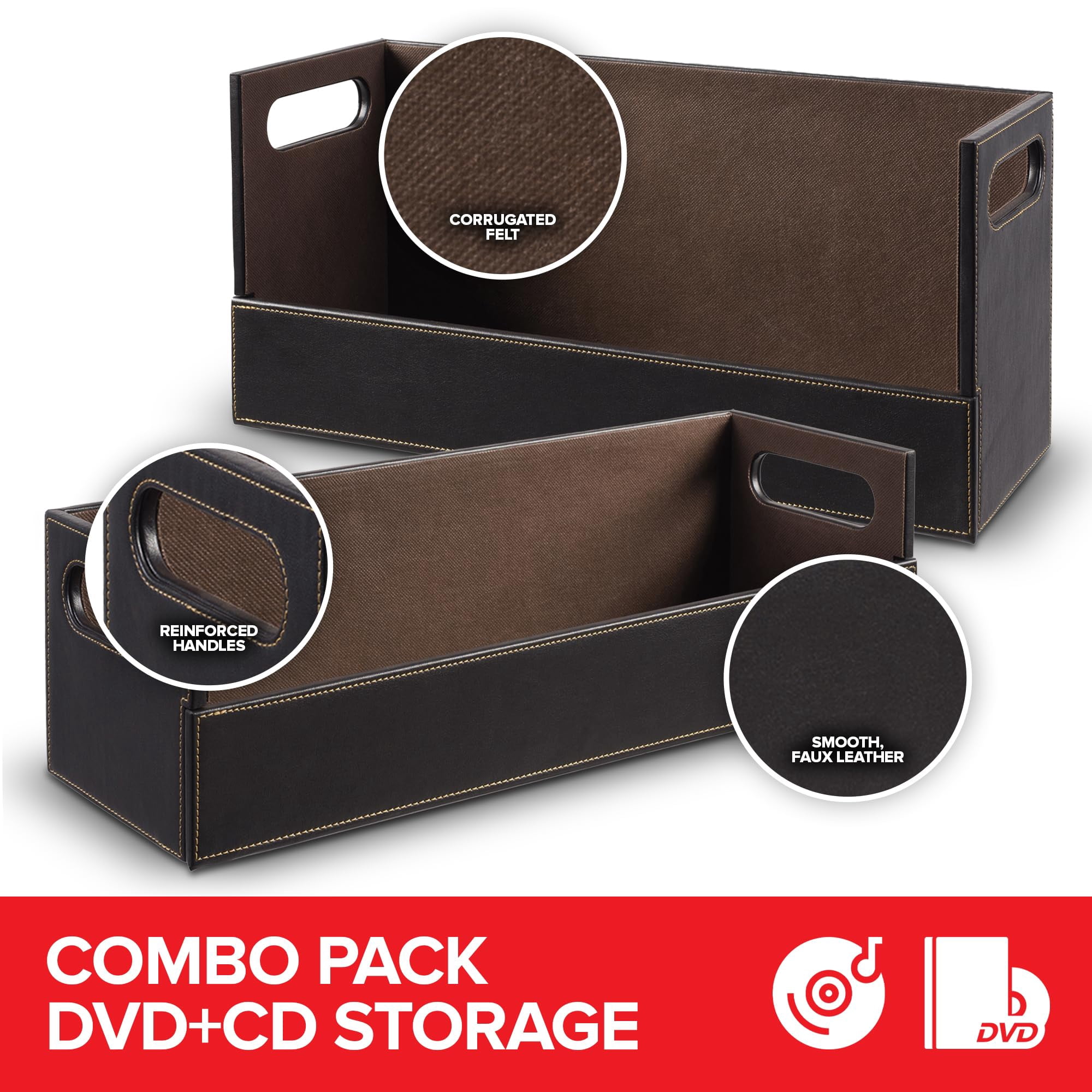 DVD & CD Storage Box, CD & DVD Storage Box, Movie Shelf Organizer for Blu-Ray, Video Game Cases, CDs, VHS Tape Display Stand, Disc Holder Can Store Up to 28 DVDs & 40 CDs, Faux Leather