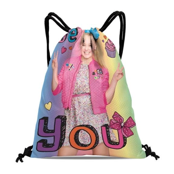 JOJO Siwa-theme Drawstring Backpack Sports Gym Bag Water Resistant String Bag Cinch Bag,12''X16''(30X40cm)