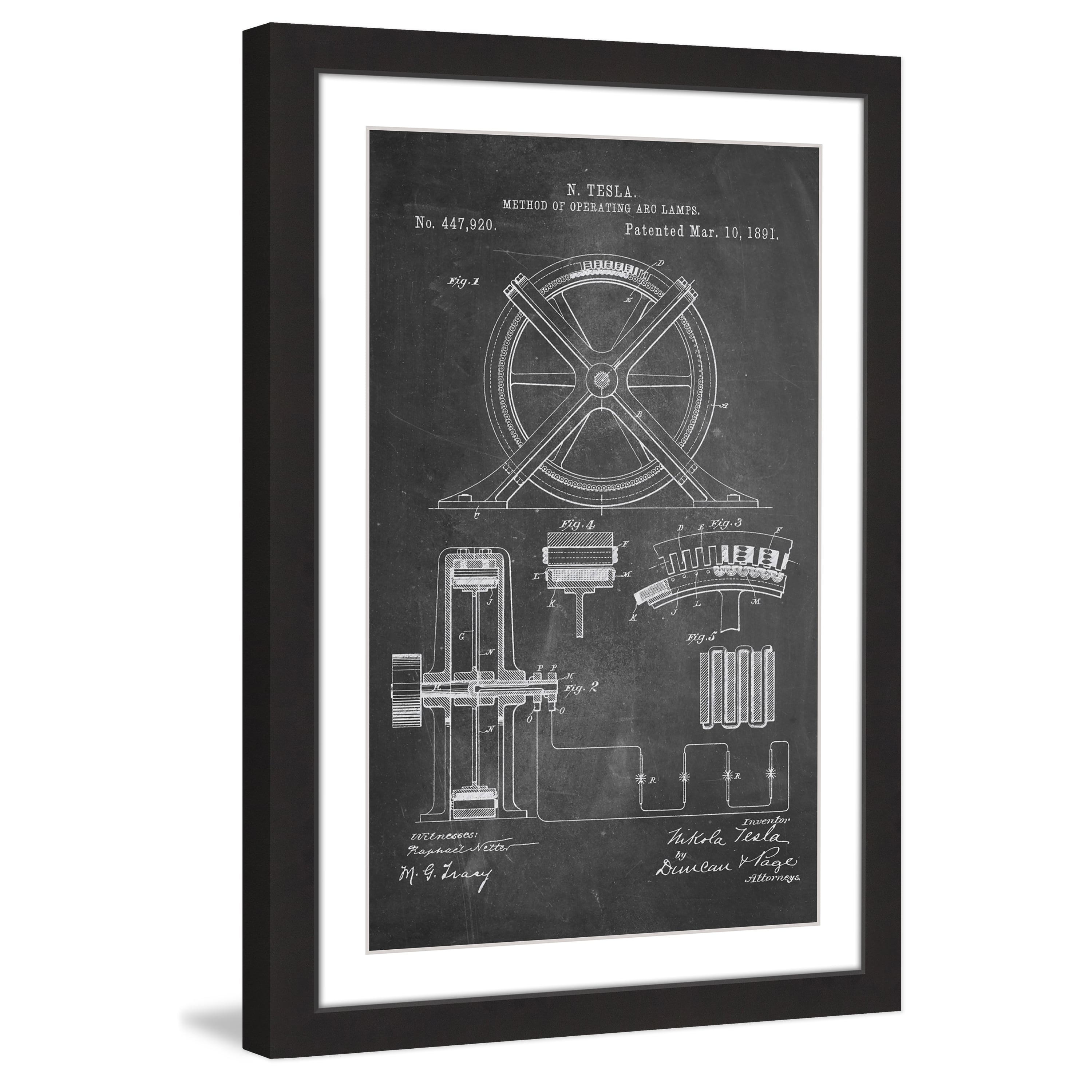 "Tesla Arc Lamp 1891 Chalk" Framed Painting Print