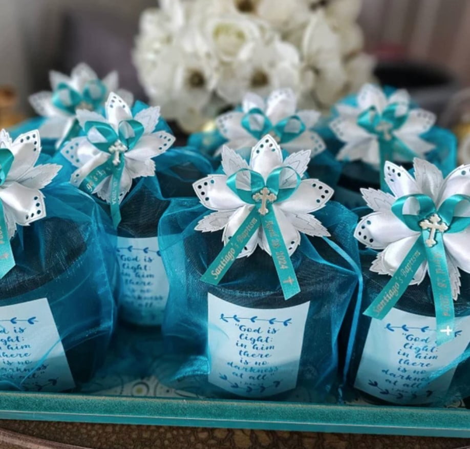 Personalized Ribbons Baby Bridal Shower Wedding Favors Custom Made Blue 25 Bows