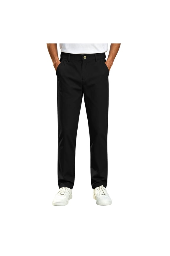Boys Straight Twill Chino Pants School Uniform Flat Front Elastic Waist Button-Fly Trousers with Pocket 5-15 Years