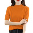 thumbnail image 2 of Clearance! Delayuji Womens Short Sleeve Tops Short Sleeve Tops for Women Women Base Sweater Solid Crewneck Knitwear Short Sleeve Pullover Slim Knitted Bottoming M Orange, 2 of 4