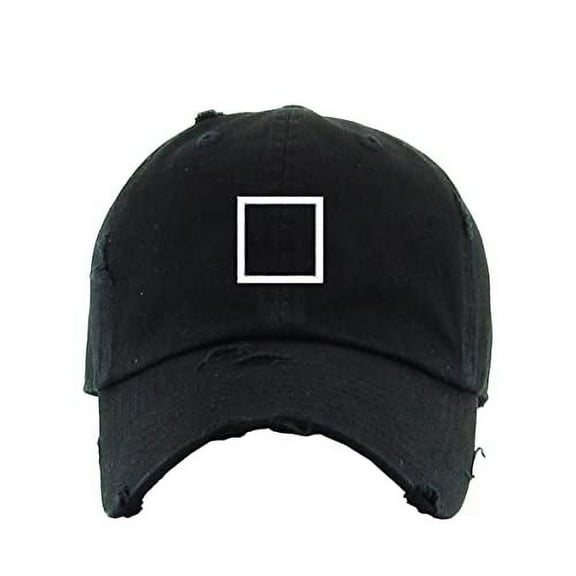 Square Korean Letter M Vintage Baseball Cap Embroidered Cotton Adjustable Distressed Dad Hat Black
