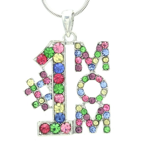Multi Color Number One #1 Mom I Love You Pendant Necklace Mothers Day Gift Charm