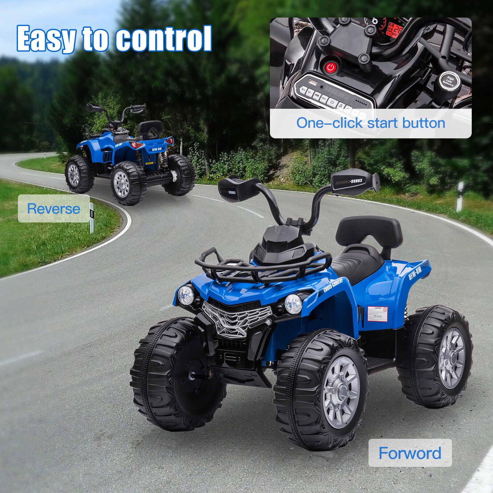 Lohoms 12V 4-Wheeler Kids Ride On Car ATV, Electric 12V Rechargeable Battery Powered Kid's Quad Car Toys, With LED Lights Music USB, 2 Speed, Blue