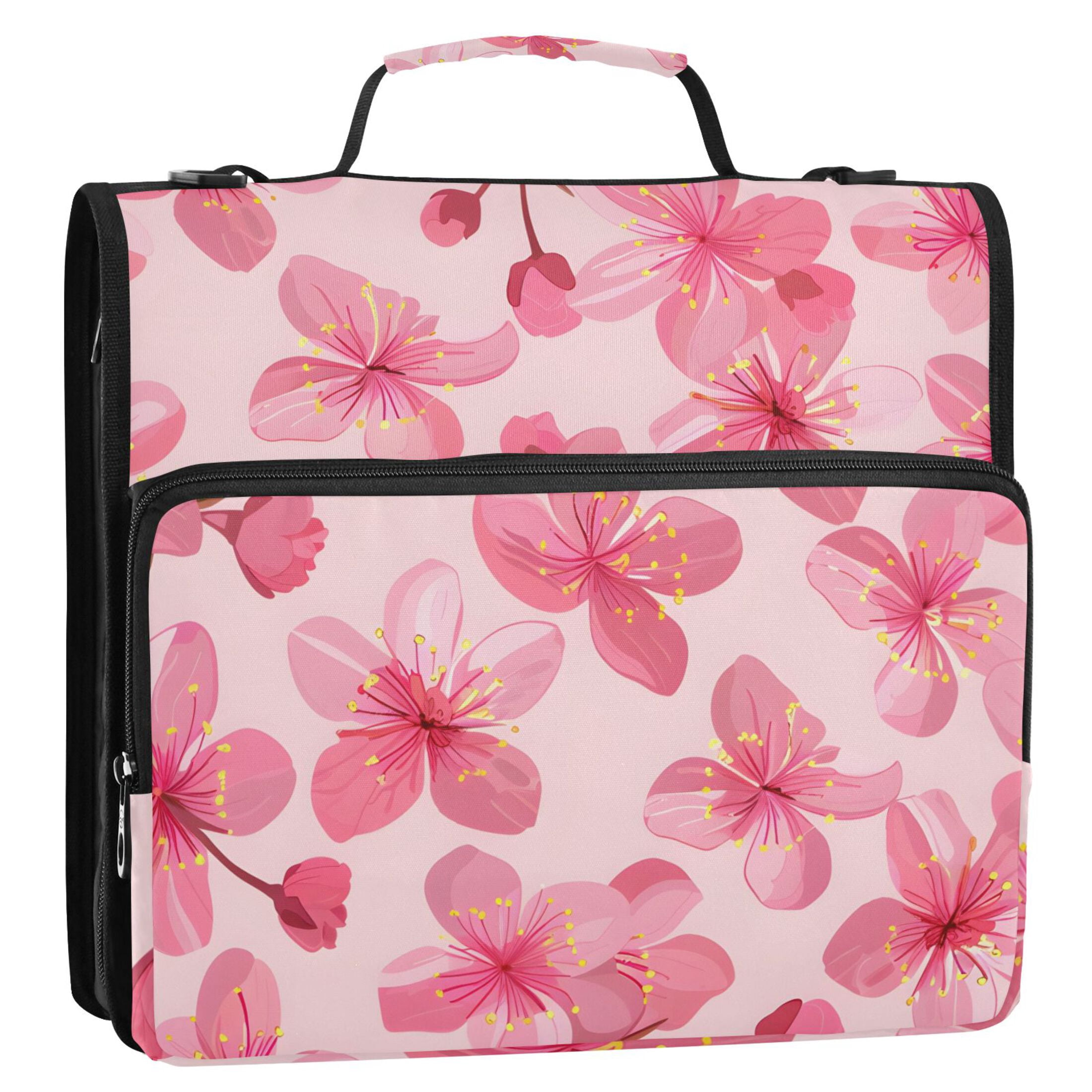 ALAZA Zipper Binder Pink Cherry Blossoms Flower 3 Ring Trapper Keeper File Folder Organizer Bag