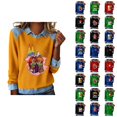 thumbnail image 1 of Mardi Gras Hauts à Manches Longues pour Femmes 2026 Mode Denim Patchwork Col à Revers Chandail en Molleton Graphique, 1 of 2