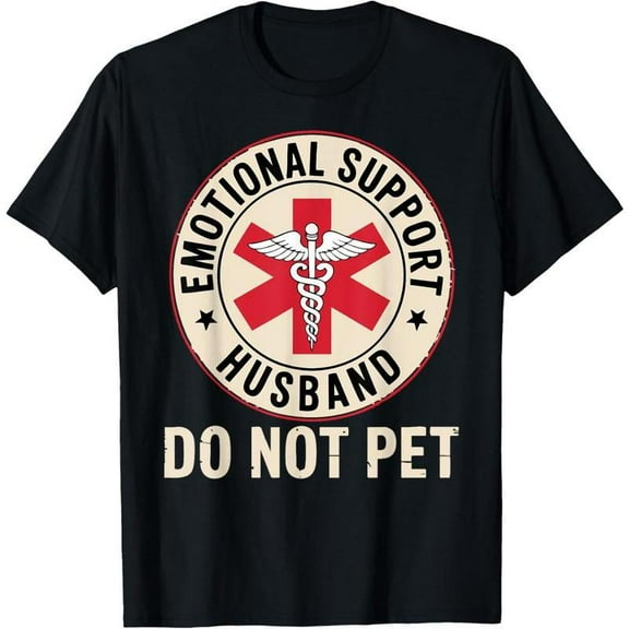 Fashion Graphic Tee,Tops Has"Emotional Support Husband Do Not Pet"Letter Print,Casual Round Neck Regular Fit T-shirts, Size(S-5XL)