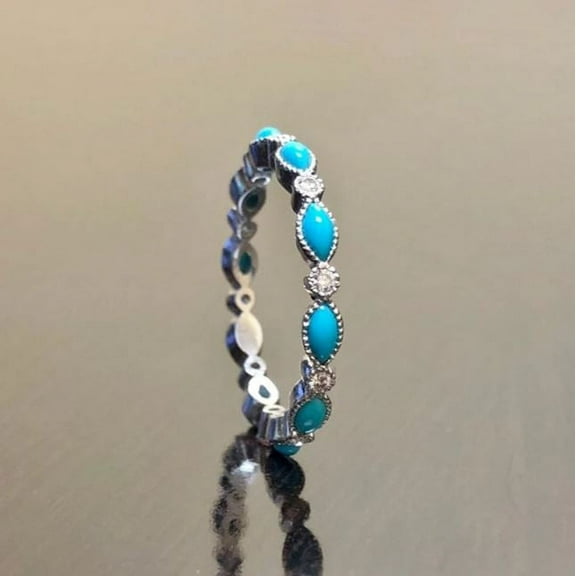 Turquoise Wedding Band Full Eternity Band Stacking Ring Matching Band Gift Her 925 Sterling Silver Gemstone Jewelry For Women Gift