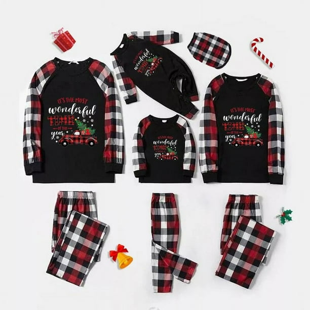 Pijamas navideños a juego para la familia, conjunto de pijamas a cuadros negros, es la época más maravillosa del año