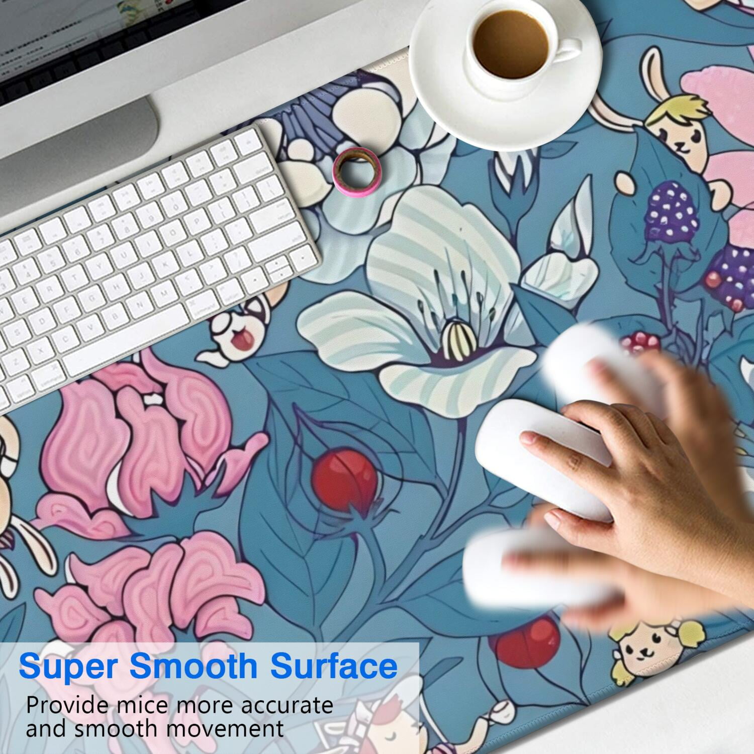 Long Mouse Pads for Desk,Pioneer Flower Floral Print Pattern Desk Mats on Top Of Desks, Desk Mouse Pad Extra Large with 3mm Non-Slip Base and Stitched Edge for Gaming,Office,Work,Home 47.3"x23.6"